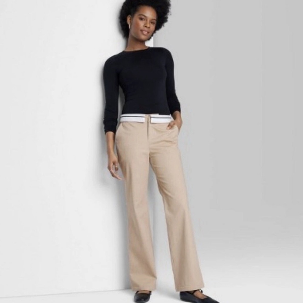 Wild Fable Mid-Rise Light Taupe/Khaki Regular Fit Fold-Over Chinos size 00